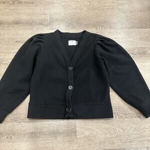 Dudley Stephens Medium Kelly Puff Sleeve Cardigan Black Vello Fleece $168 Womens